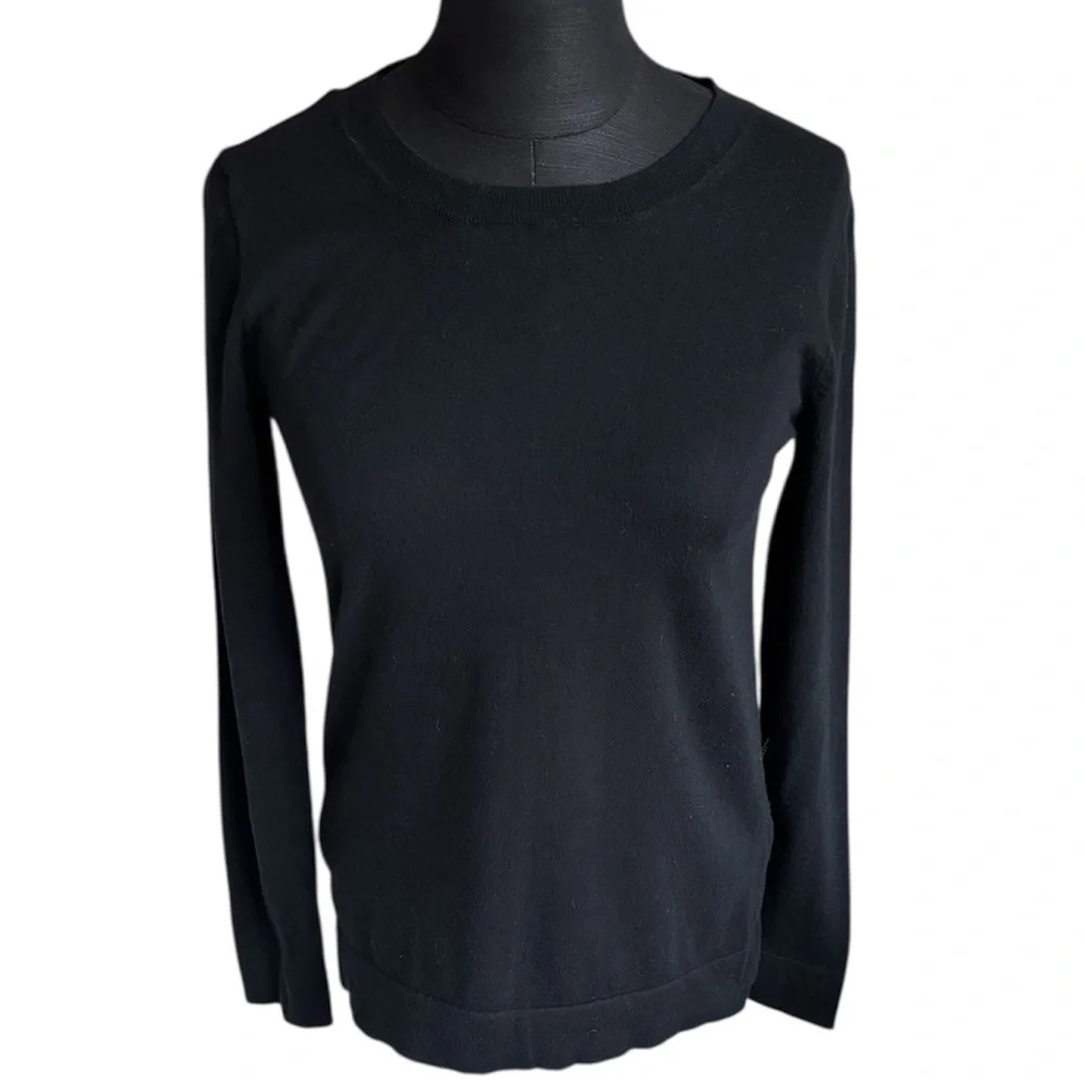 J. Crew Sweater Black Classic Top Crew Neck Basic 100% Cotton Size XS